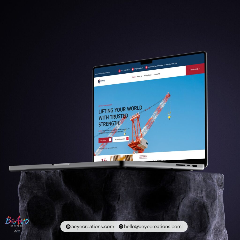 Professional website developed by A Eye Creations for Brithaul, a UAE-based lifting equipment trading and logistics solutions provider.